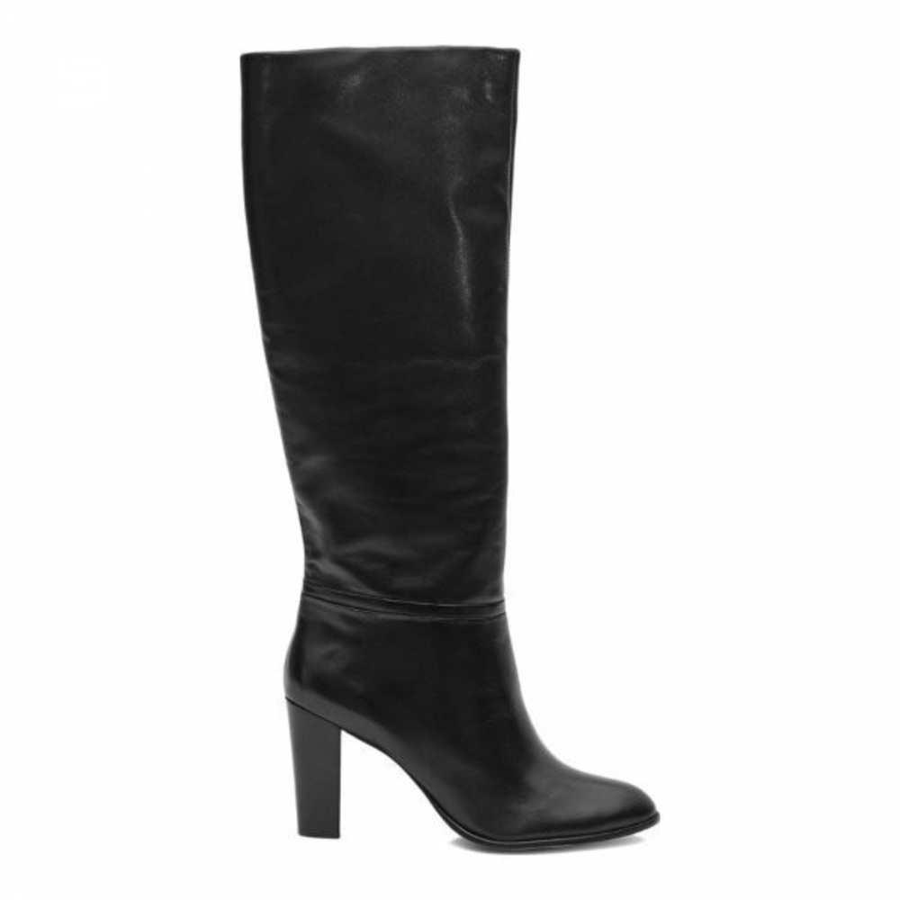 Reiss Black Leather Block Heel Knee High Boots, size 39